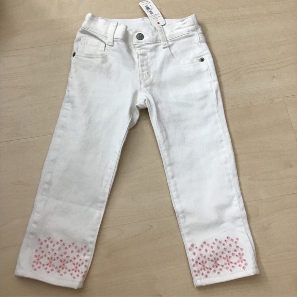 Gymboree NWT white jeans pink embroidery size 3t